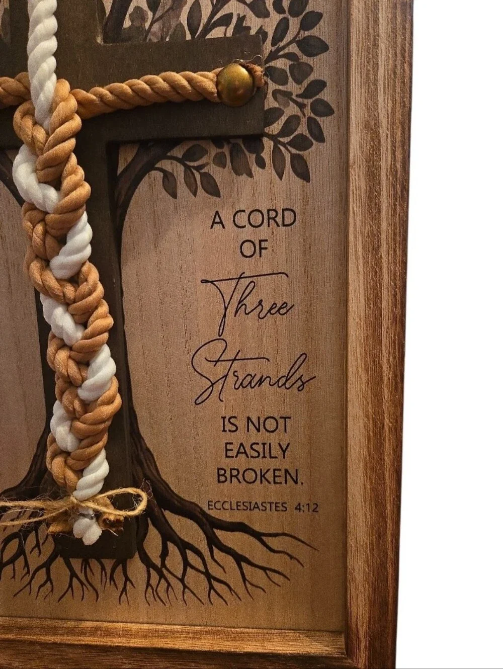 Faith-Inspired Three-Strand Rope Cross Wall Decor in Brown and White
